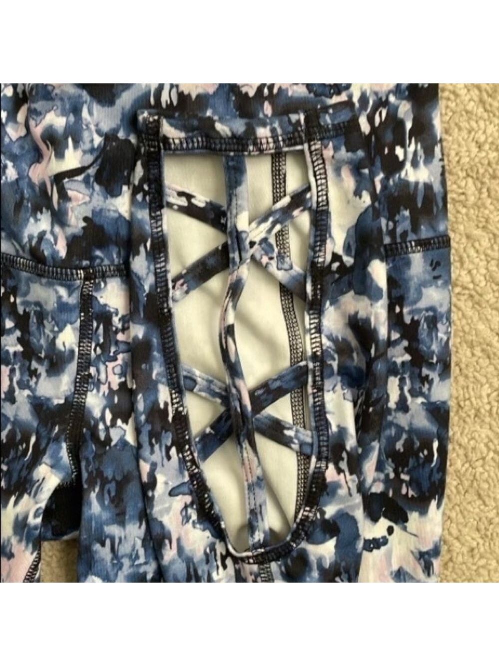 GAIAM High Rise Active Leggings XS Blue | Lattice Cutout Yoga Workout Pants - Picture 3 of 13